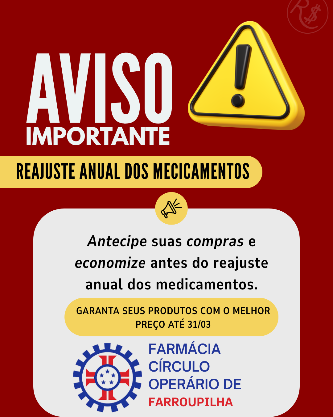 Antecipe suas compras e economize antes do reajuste anual dos medicamentos. Garanta os melhores preços até 31/03!<